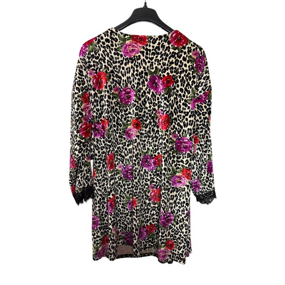 Sofia Intimates By Sofia Vergara Velvet Wrap Robe 2X Leopard Print Floral Lace - Picture 5 of 7